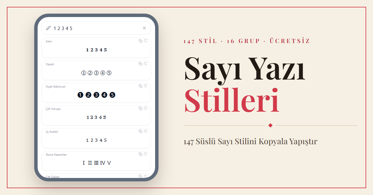 Sayı Yazı Stilleri — 147 Süslü Sayı Stilini Kopyala Yapıştır